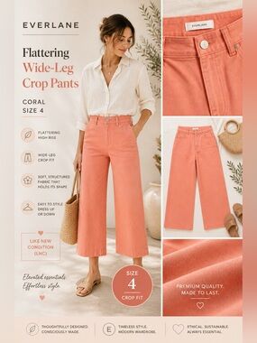 Everlane Wide-Leg Crop Pants Coral High-Rise Size 4